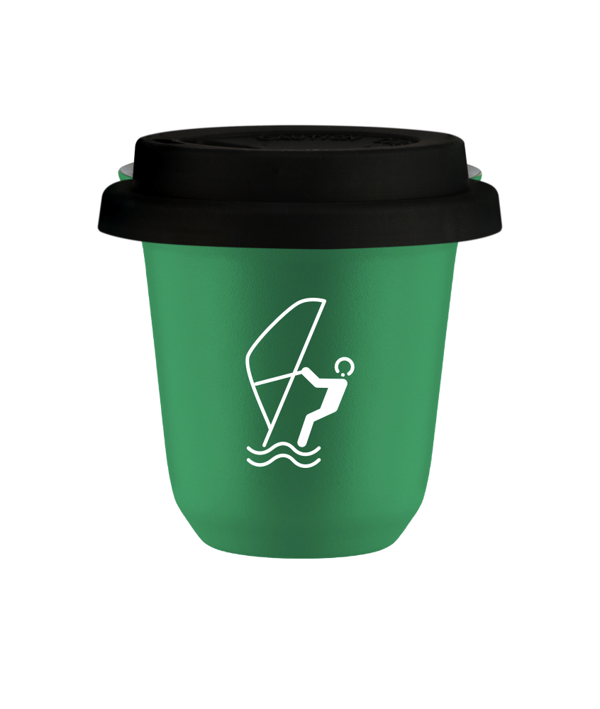 Tasse 80 ml VERT "Sports nautiques (blanc)", avec couvercle noir Tasse 80 ml VERT "Sports nautiques (blanc)", avec couvercle noir