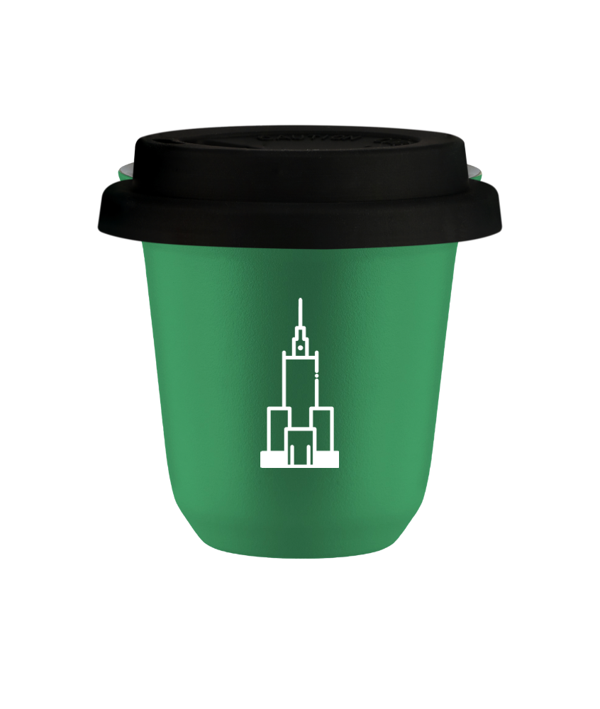 Tasse 80 ml VERT "Pałac kultury i nauki (blanc)", avec couvercle noir