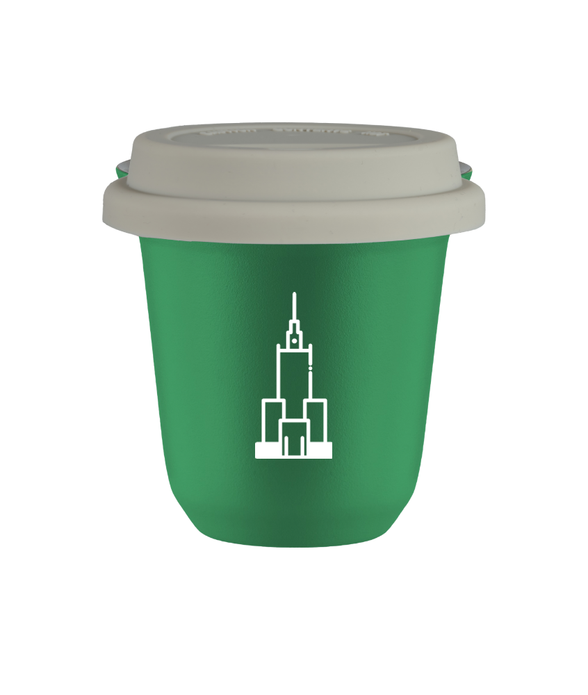 Tasse 80 ml VERT "Pałac kultury i nauki (blanc)", avec couvercle blanc Tasse 80 ml VERT "Pałac kultury i nauki (blanc)", avec couvercle blanc