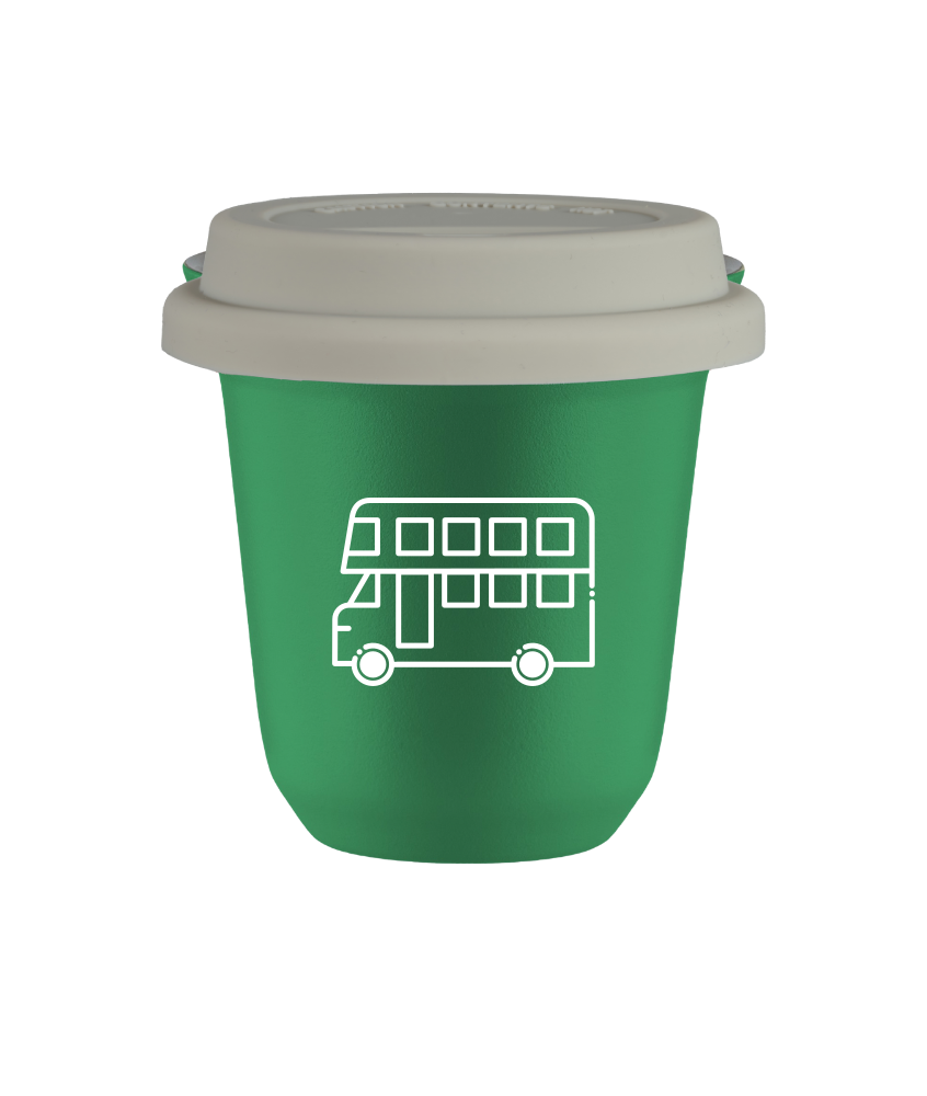 Tasse 80 ml VERT "Bus (blanc)", avec couvercle blanc