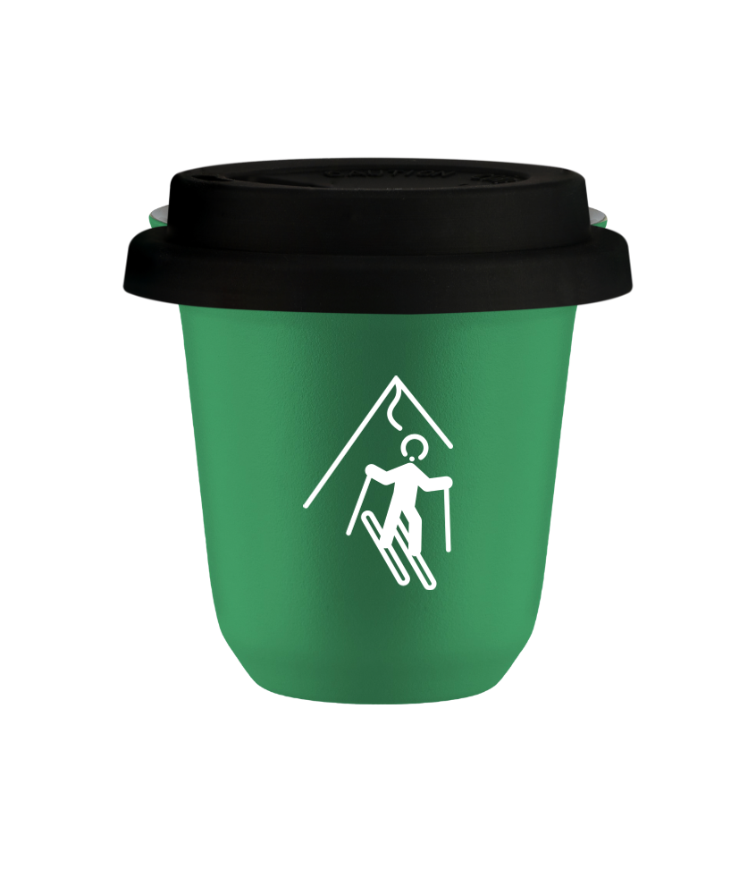Tasse 80 ml VERT "Ski (blanc)", avec couvercle noir Tasse 80 ml VERT "Ski (blanc)", avec couvercle noir