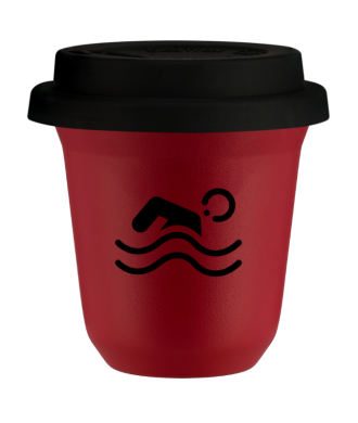 Tasse 80 ml ROUGE "Natation", avec couvercle noir Tasse 80 ml ROUGE "Natation", avec couvercle noir