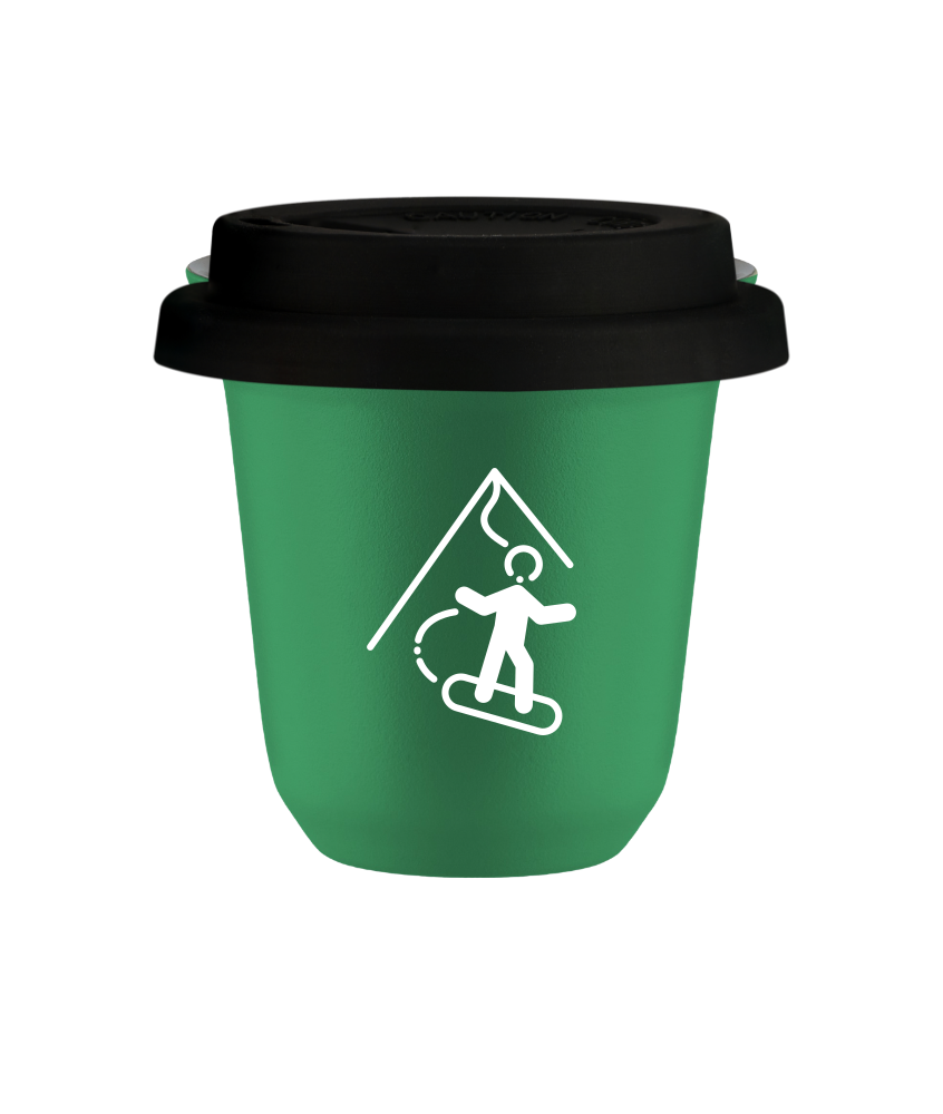 Tasse 80 ml VERT "Snowboard (blanc)", avec couvercle noir Tasse 80 ml VERT "Snowboard (blanc)", avec couvercle noir