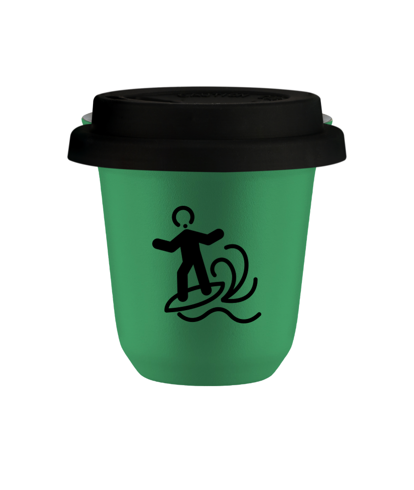 Tasse 80 ml VERT "Planche à voile", avec couvercle noir Tasse 80 ml VERT "Planche à voile", avec couvercle noir