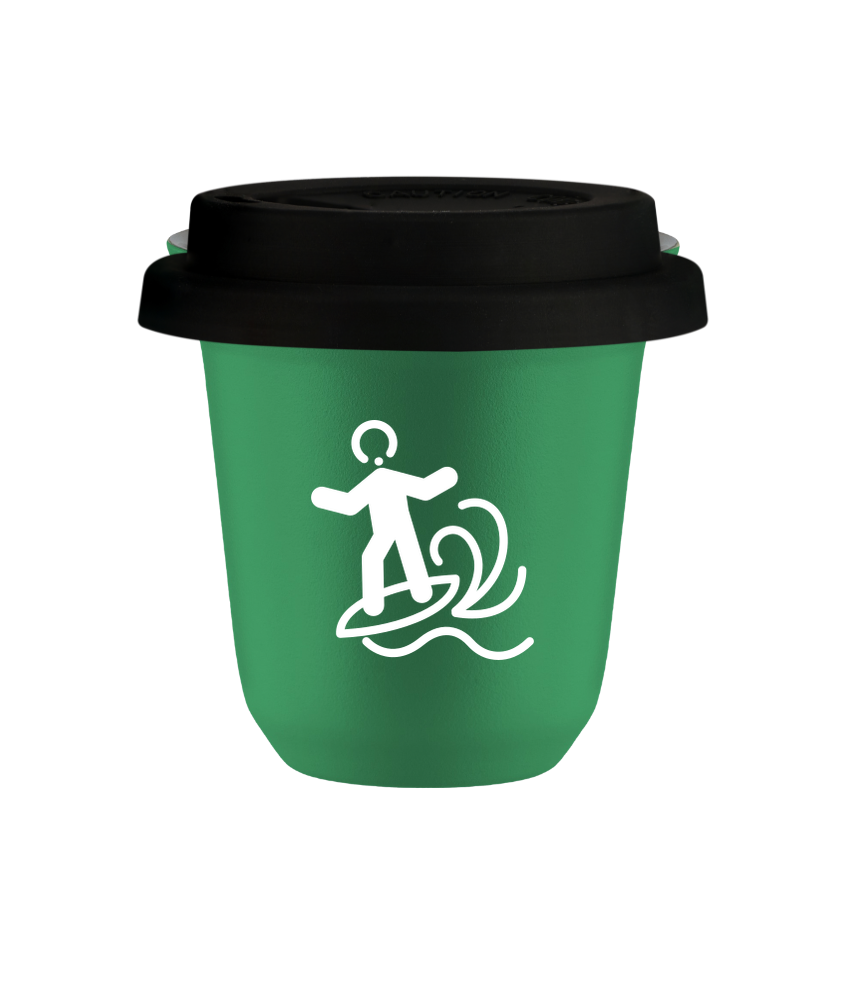 Tasse 80 ml VERT "Planche à voile (blanc)", avec couvercle noir Tasse 80 ml VERT "Planche à voile (blanc)", avec couvercle noir
