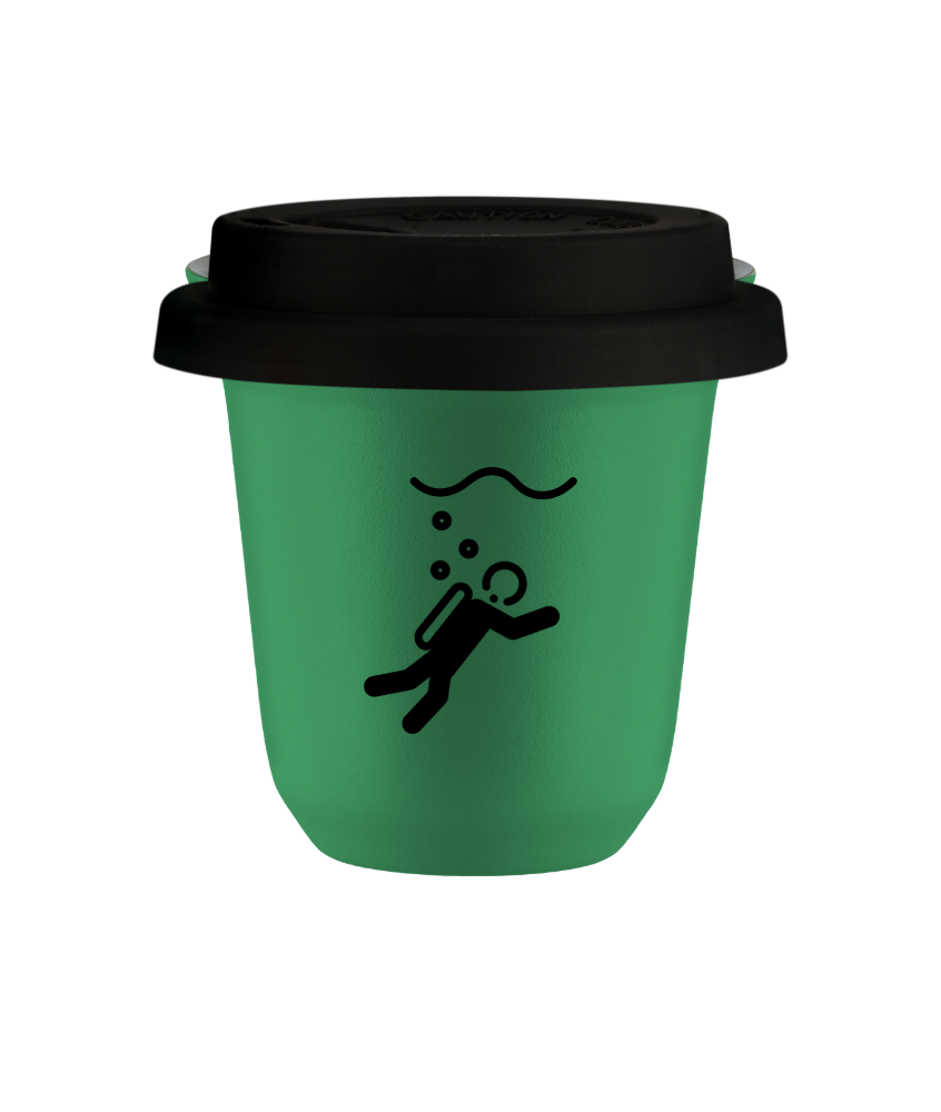 Tasse 80 ml VERT "Plongée (noir)", avec couvercle noir Tasse 80 ml VERT "Plongée (noir)", avec couvercle noir