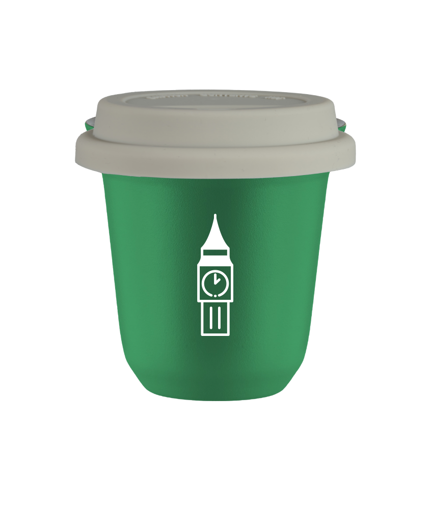 Tasse 80 ml VERT "BIG BEN (blanc)", avec couvercle blanc Tasse 80 ml VERT "BIG BEN (blanc)", avec couvercle blanc
