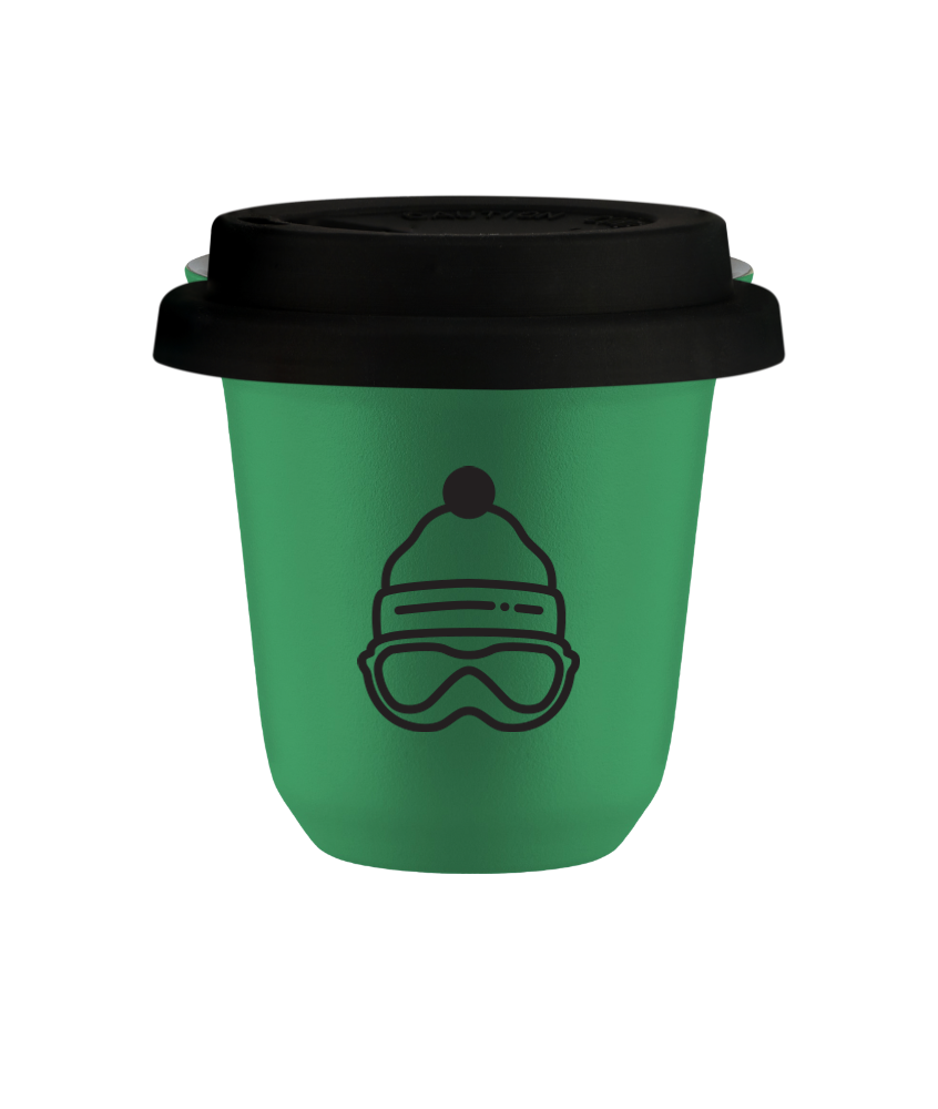 Tasse 80 ml VERT "Casquette", avec couvercle noir Tasse 80 ml VERT "Casquette", avec couvercle noir