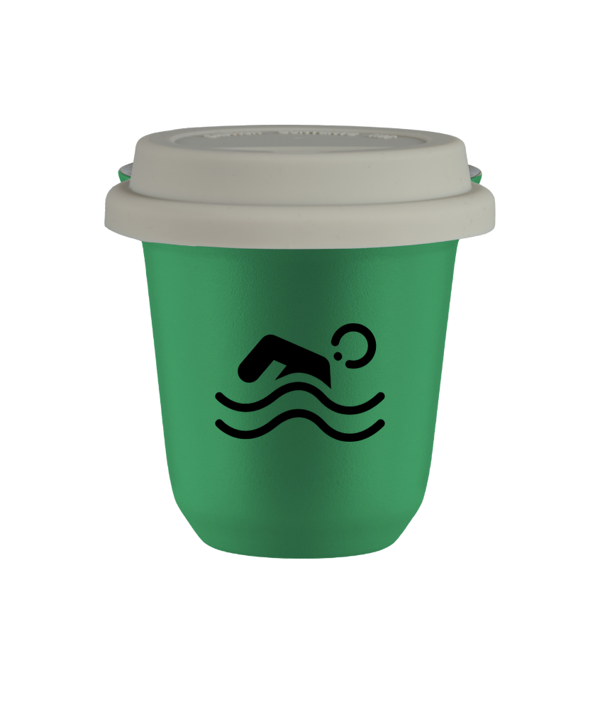 Tasse 80 ml VERT "Natation (noir)", avec couvercle blanc