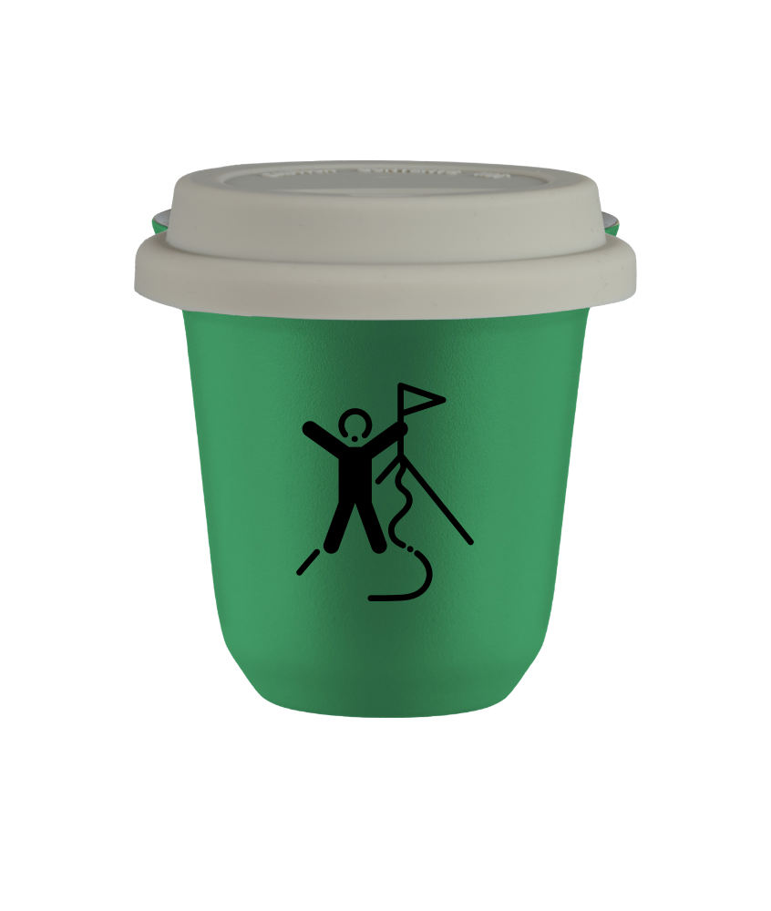 Tasse 80 ml VERT "Escalade 1", avec couvercle blanc Tasse 80 ml VERT "Escalade 1", avec couvercle blanc