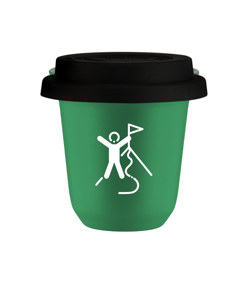 Tasse 80 ml VERT "Escalade 1 (blanc)", avec couvercle noir Tasse 80 ml VERT "Escalade 1 (blanc)", avec couvercle noir