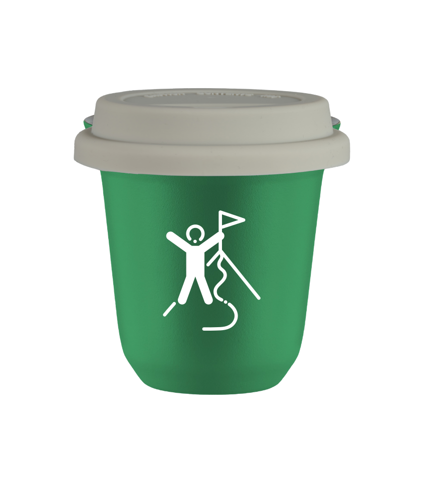Tasse 80 ml VERT "Escalade 1 (blanc)", avec couvercle blanc