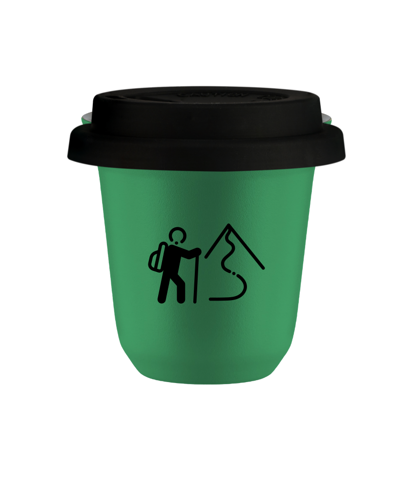 Tasse 80 ml VERT "Escalade 2 (noir)", avec couvercle noir