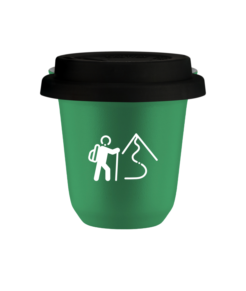 Tasse 80 ml VERT "Escalade 2 (blanc)", avec couvercle noir Tasse 80 ml VERT "Escalade 2 (blanc)", avec couvercle noir