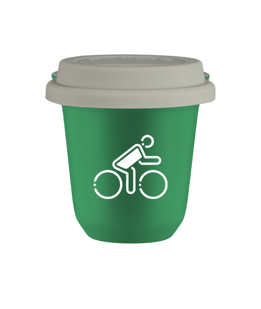 Tasse 80 ml VERT "Cycliste aux couleurs allemandes (blanc)", avec couvercle blanc Tasse 80 ml VERT "Cycliste aux couleurs allemandes (blanc)", avec couvercle blanc