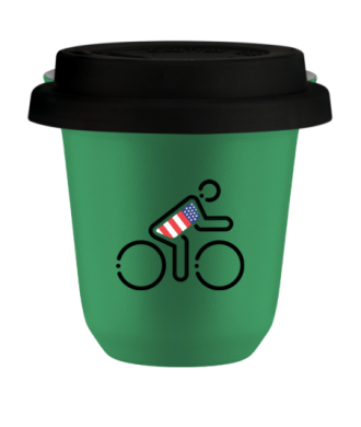 Tasse 80 ml VERT "Cycliste aux couleurs britanniques (noir)", avec couvercle noir Tasse 80 ml VERT "Cycliste aux couleurs britanniques (noir)", avec couvercle noir