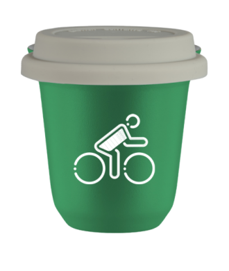 Tasse 80 ml VERT "Cycliste aux couleurs britanniques (blanc)", avec couvercle blanc Tasse 80 ml VERT "Cycliste aux couleurs britanniques (blanc)", avec couvercle blanc