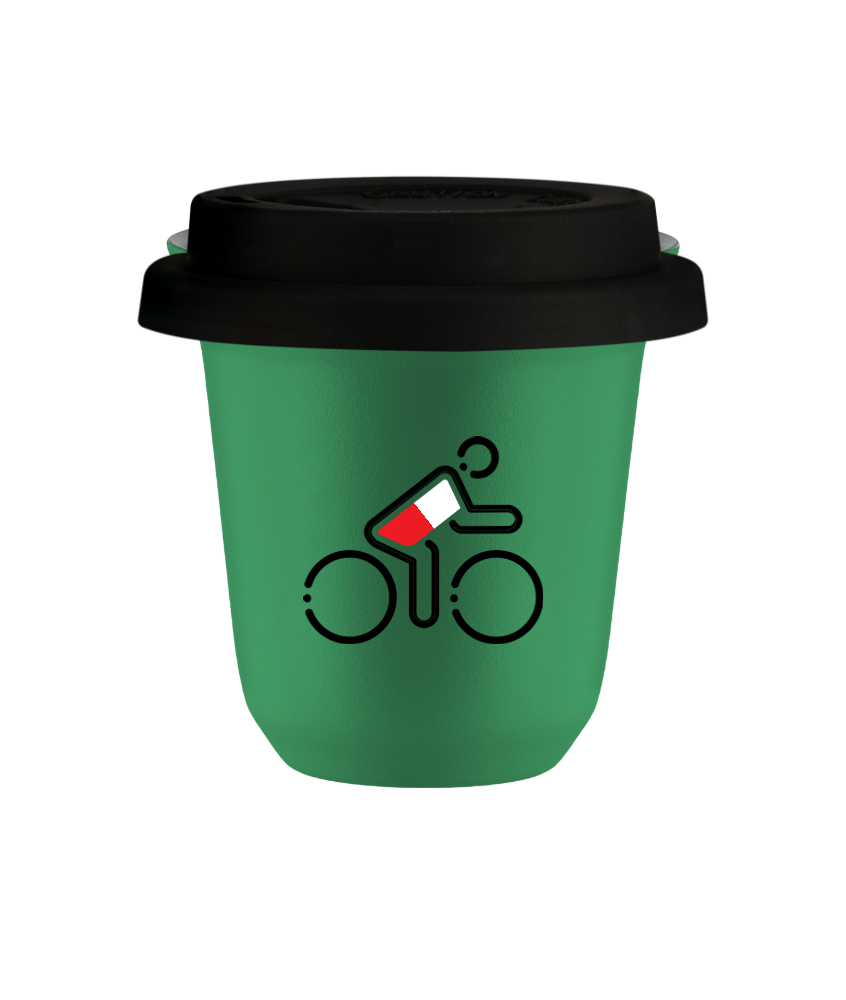 Tasse 80 ml VERT "Cycliste aux couleurs polonaises (noir)", avec couvercle noir Tasse 80 ml VERT "Cycliste aux couleurs polonaises (noir)", avec couvercle noir