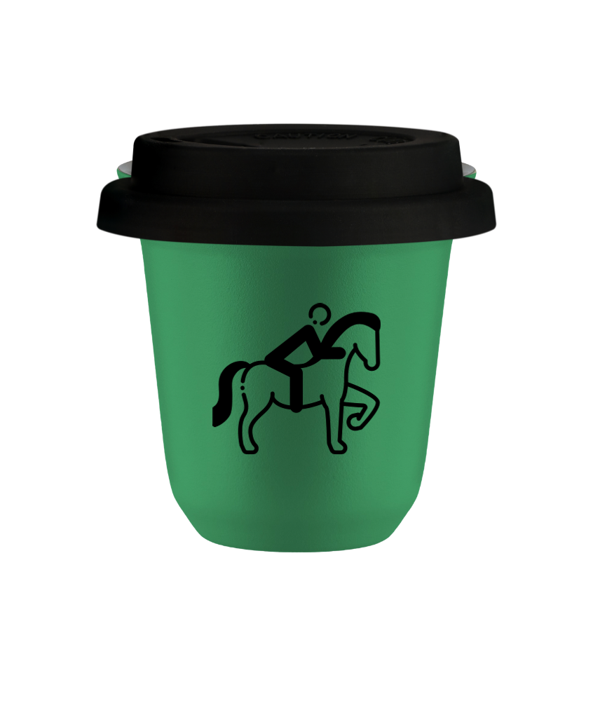Tasse 80 ml VERT "Équitation 2", avec couvercle noir Tasse 80 ml VERT "Équitation 2", avec couvercle noir