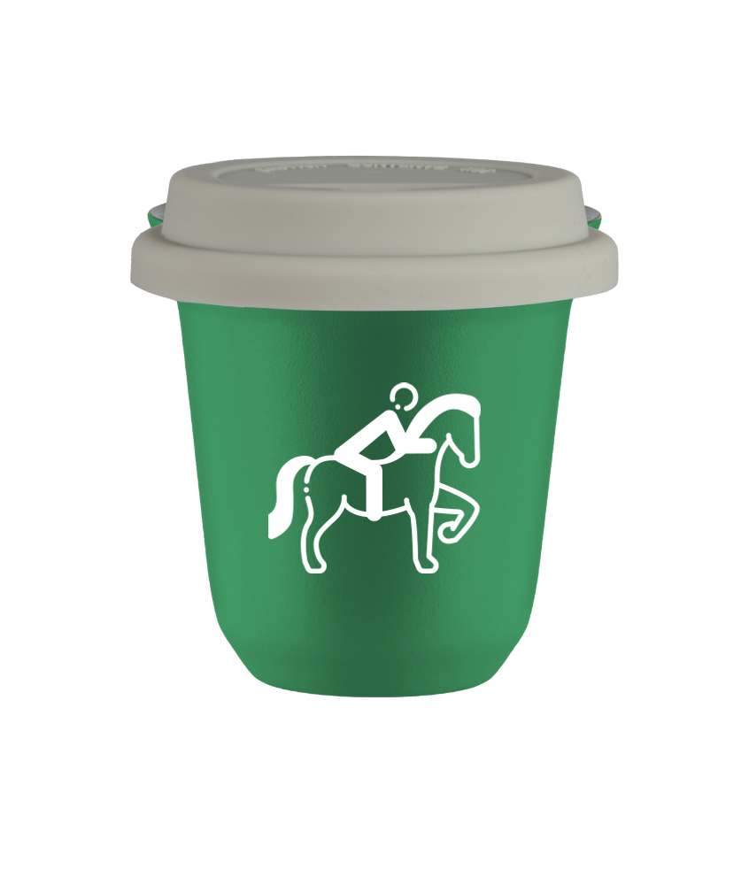 Tasse 80 ml VERT "Équitation 2 (blanc)", avec couvercle blanc Tasse 80 ml VERT "Équitation 2 (blanc)", avec couvercle blanc