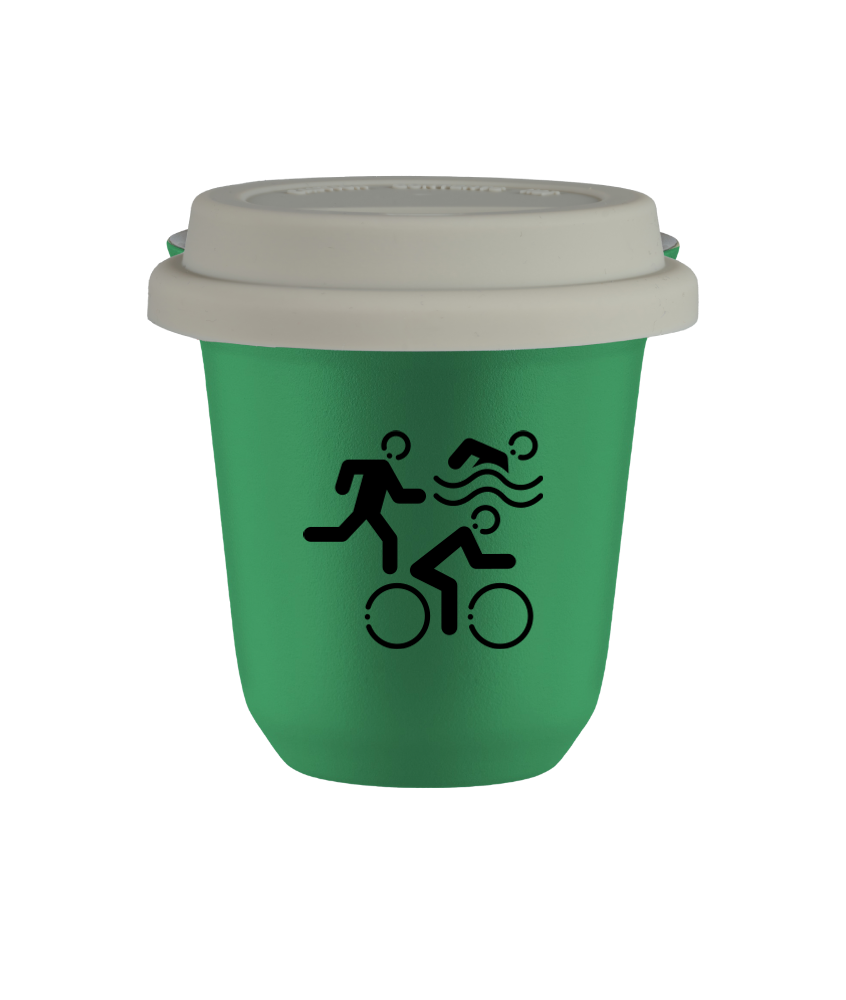 Tasse 80 ml VERT "Sports", avec couvercle blanc Tasse 80 ml VERT "Sports", avec couvercle blanc