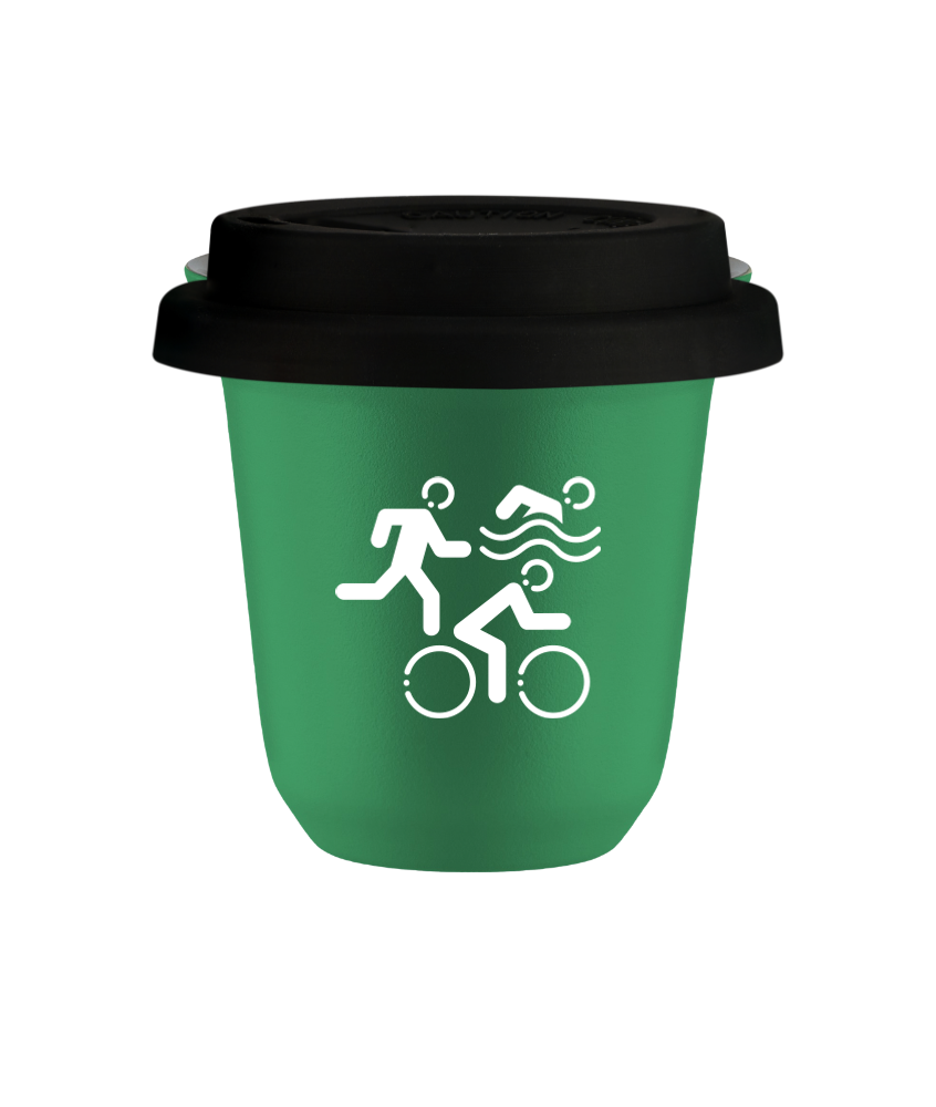 Tasse 80 ml VERT "Sports (blanc)", avec couvercle noir Tasse 80 ml VERT "Sports (blanc)", avec couvercle noir