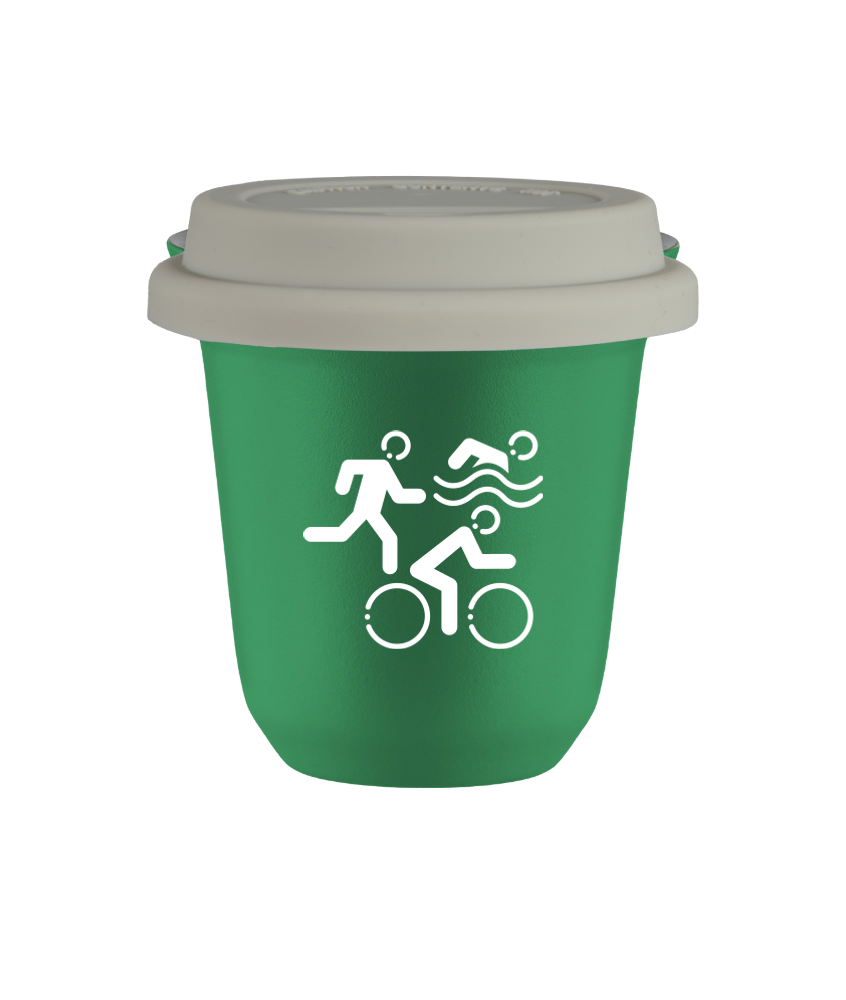 Tasse 80 ml VERT "Sports (blanc)", avec couvercle blanc Tasse 80 ml VERT "Sports (blanc)", avec couvercle blanc