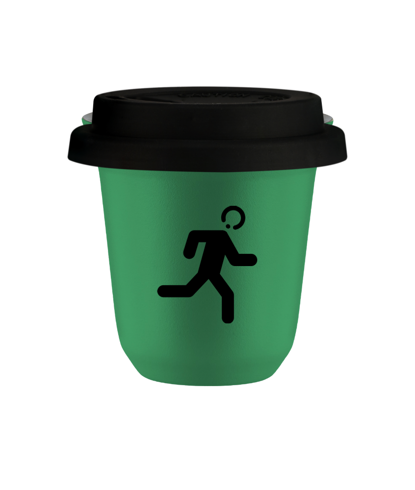 Tasse 80 ml VERT "Coureur (noir)", avec couvercle noir Tasse 80 ml VERT "Coureur (noir)", avec couvercle noir