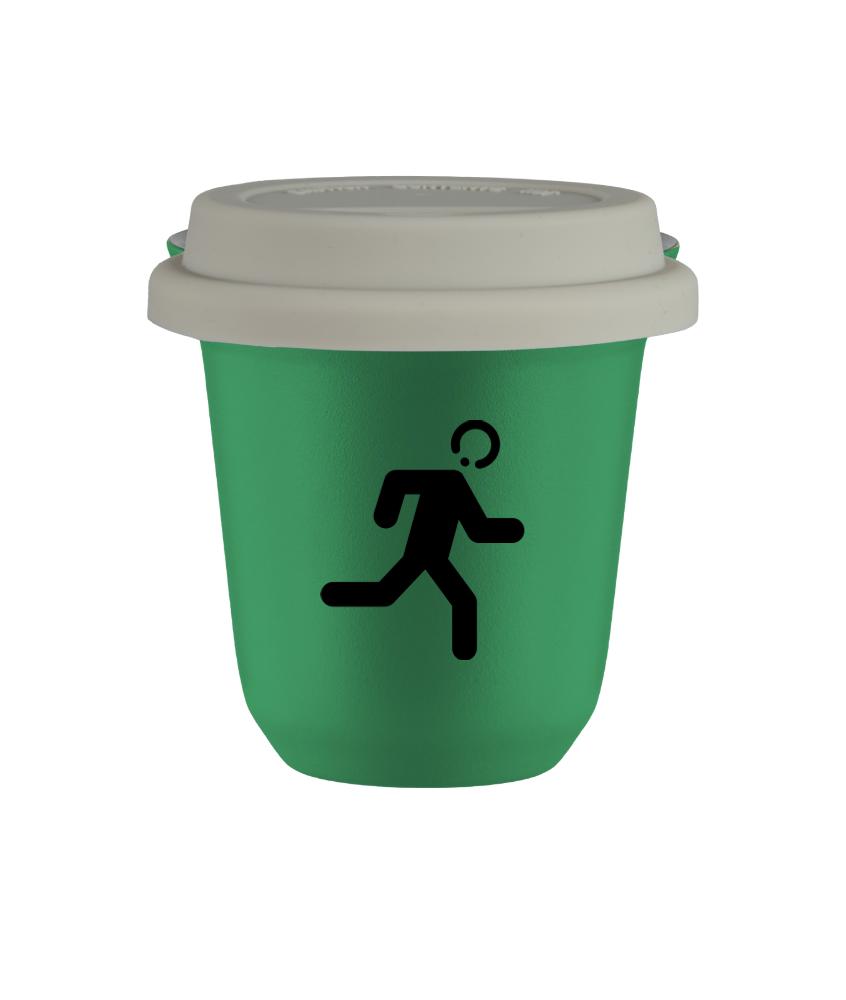 Tasse 80 ml VERT "Coureur (noir)", avec couvercle blanc Tasse 80 ml VERT "Coureur (noir)", avec couvercle blanc