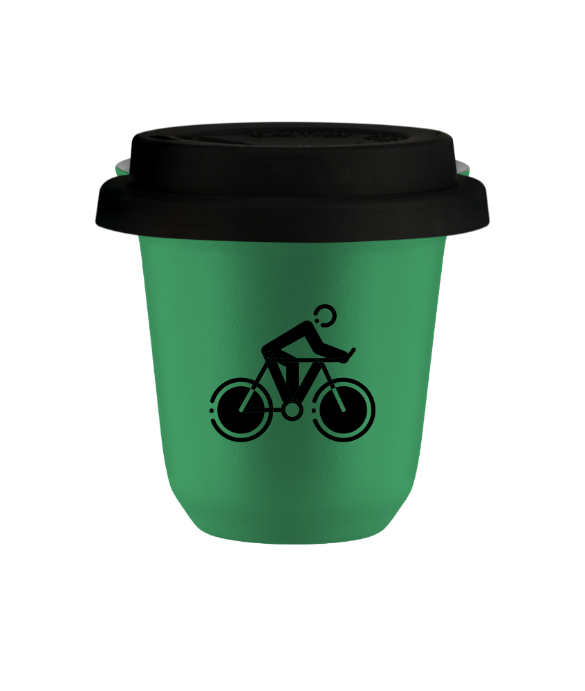 Tasse 80 ml VERT "Cyclisme 2", avec couvercle noir Tasse 80 ml VERT "Cyclisme 2", avec couvercle noir