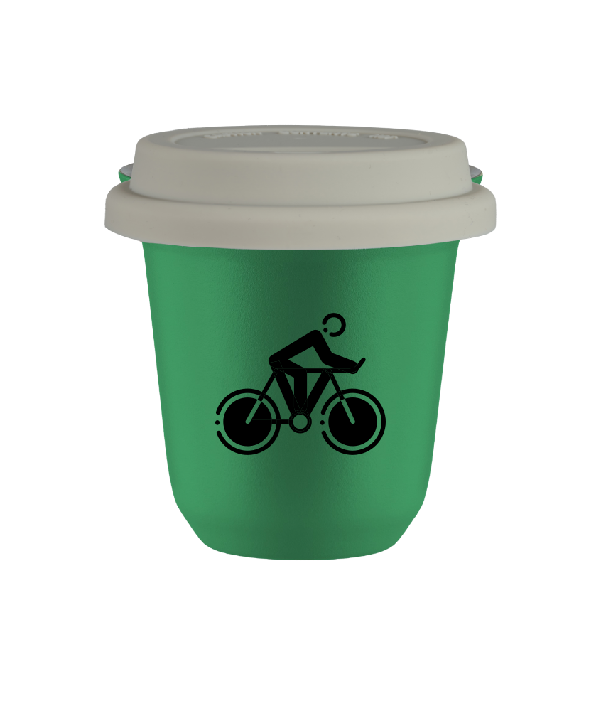 Tasse 80 ml VERT "Cyclisme 2", avec couvercle blanc Tasse 80 ml VERT "Cyclisme 2", avec couvercle blanc