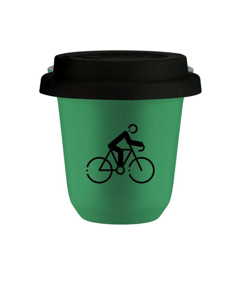 Tasse 80 ml VERT "Cyclisme 3", avec couvercle noir Tasse 80 ml VERT "Cyclisme 3", avec couvercle noir
