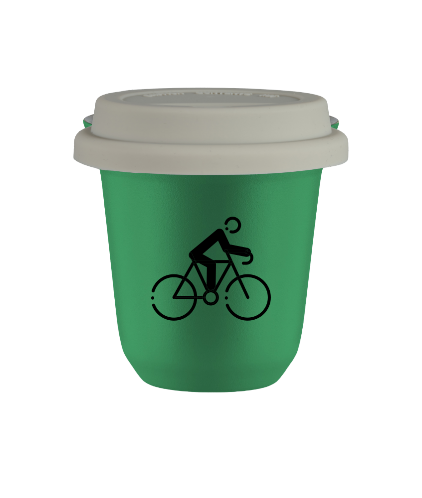Tasse 80 ml VERT "Cyclisme 3 (noir)", avec couvercle blanc Tasse 80 ml VERT "Cyclisme 3 (noir)", avec couvercle blanc