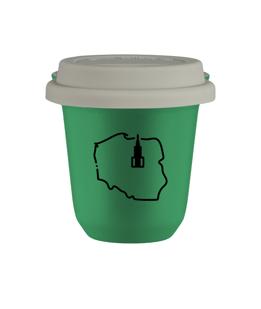 Tasse 80 ml VERT "Pologne (noir)", avec couvercle blanc Tasse 80 ml VERT "Pologne (noir)", avec couvercle blanc
