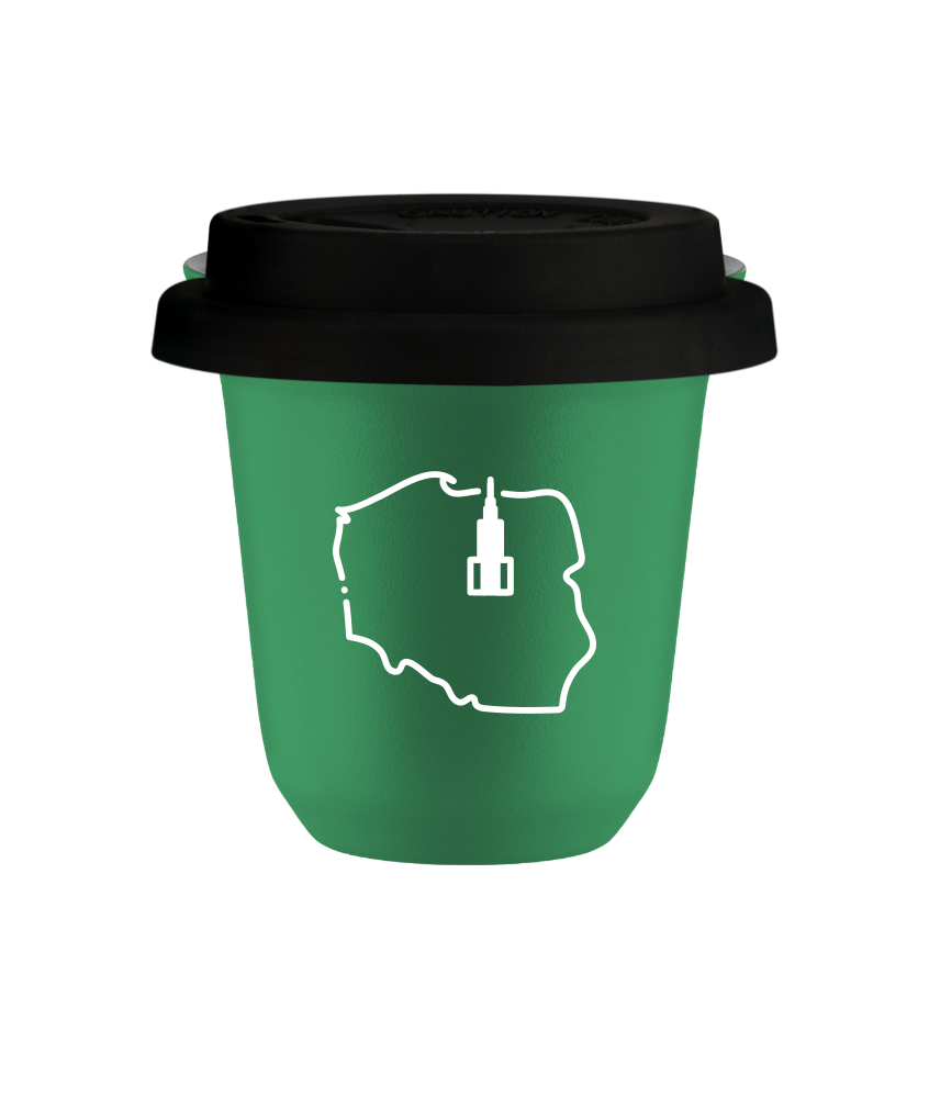 Tasse 80 ml VERT "Pologne (blanc)", avec couvercle noir Tasse 80 ml VERT "Pologne (blanc)", avec couvercle noir