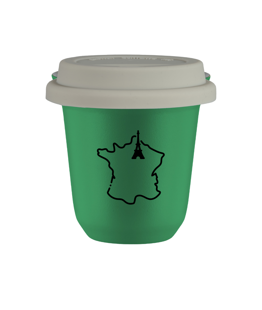 Tasse 80 ml VERT "France (noir)", avec couvercle blanc