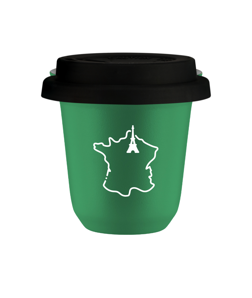 Tasse 80 ml VERT "France (blanc)", avec couvercle noir Tasse 80 ml VERT "France (blanc)", avec couvercle noir