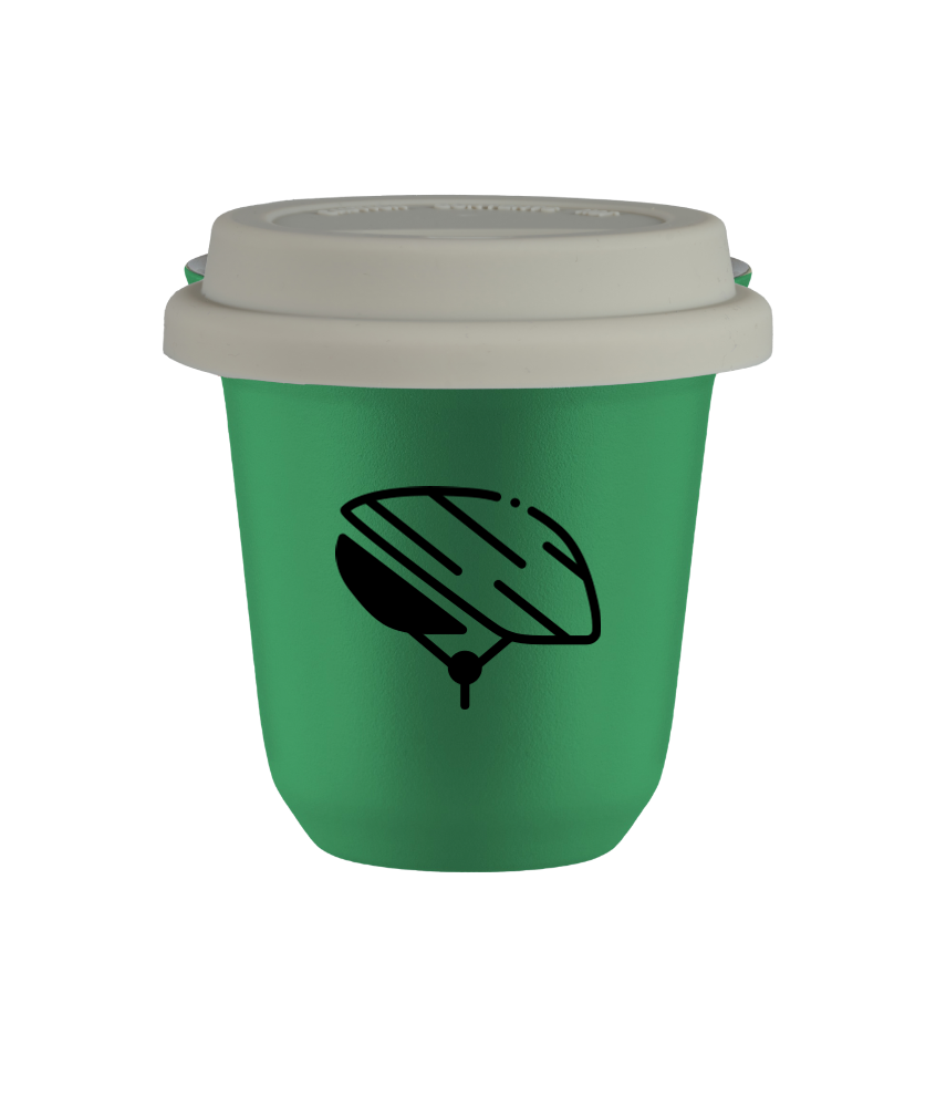 Tasse 80 ml VERT "Casque", avec couvercle blanc Tasse 80 ml VERT "Casque", avec couvercle blanc