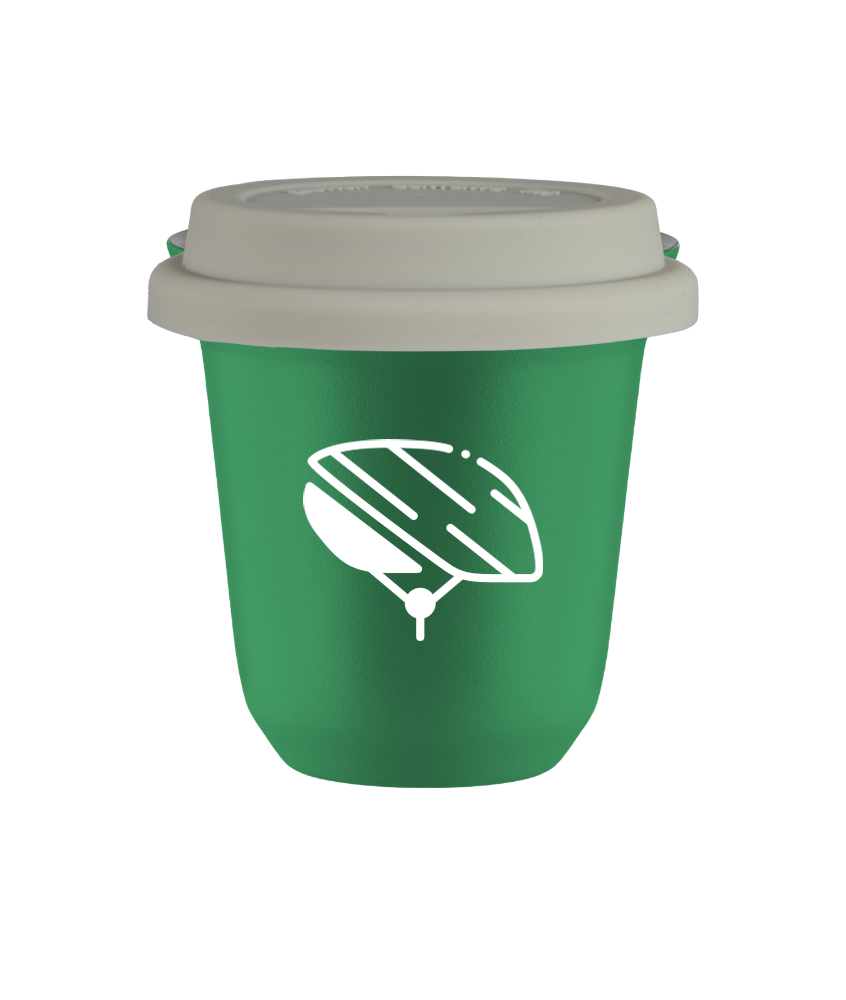 Tasse 80 ml VERT "Casque (blanc)", avec couvercle blanc Tasse 80 ml VERT "Casque (blanc)", avec couvercle blanc