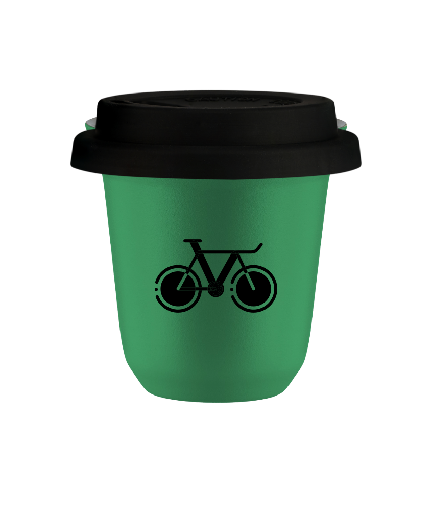 Tasse 80 ml VERT "Vélo 1", avec couvercle noir Tasse 80 ml VERT "Vélo 1", avec couvercle noir