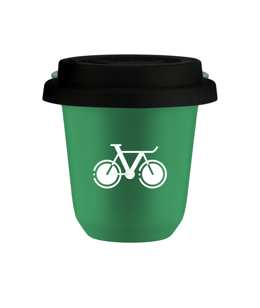 Tasse 80 ml VERT "Vélo 1 (blanc)", avec couvercle noir Tasse 80 ml VERT "Vélo 1 (blanc)", avec couvercle noir