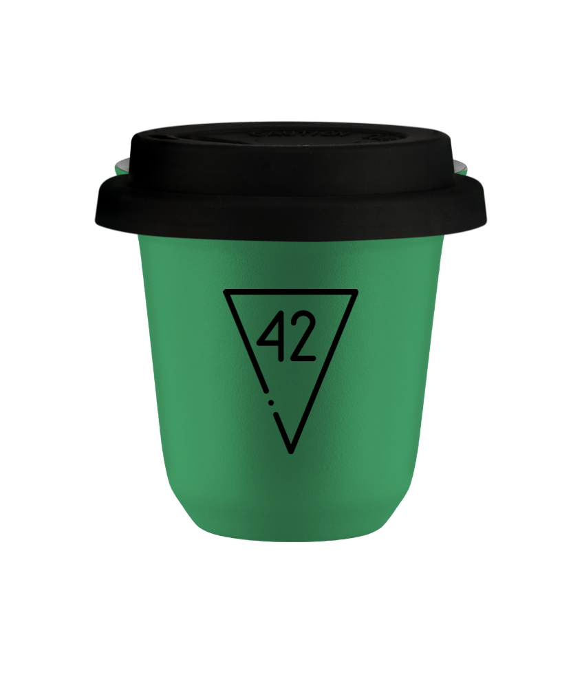 Tasse 80 ml VERT "42", avec couvercle noir Tasse 80 ml VERT "42", avec couvercle noir