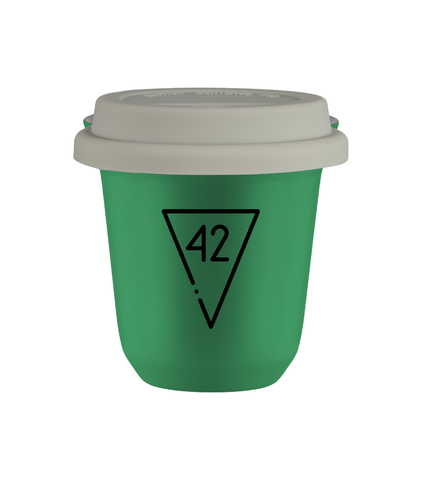 Tasse 80 ml VERT "42 (noir)", avec couvercle blanc Tasse 80 ml VERT "42 (noir)", avec couvercle blanc