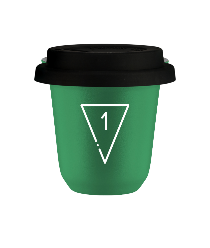 Tasse 80 ml VERT "1 (blanc)", avec couvercle noir Tasse 80 ml VERT "1 (blanc)", avec couvercle noir