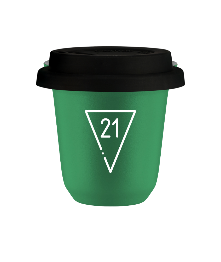 Tasse 80 ml VERT "21 (blanc)", avec couvercle noir Tasse 80 ml VERT "21 (blanc)", avec couvercle noir