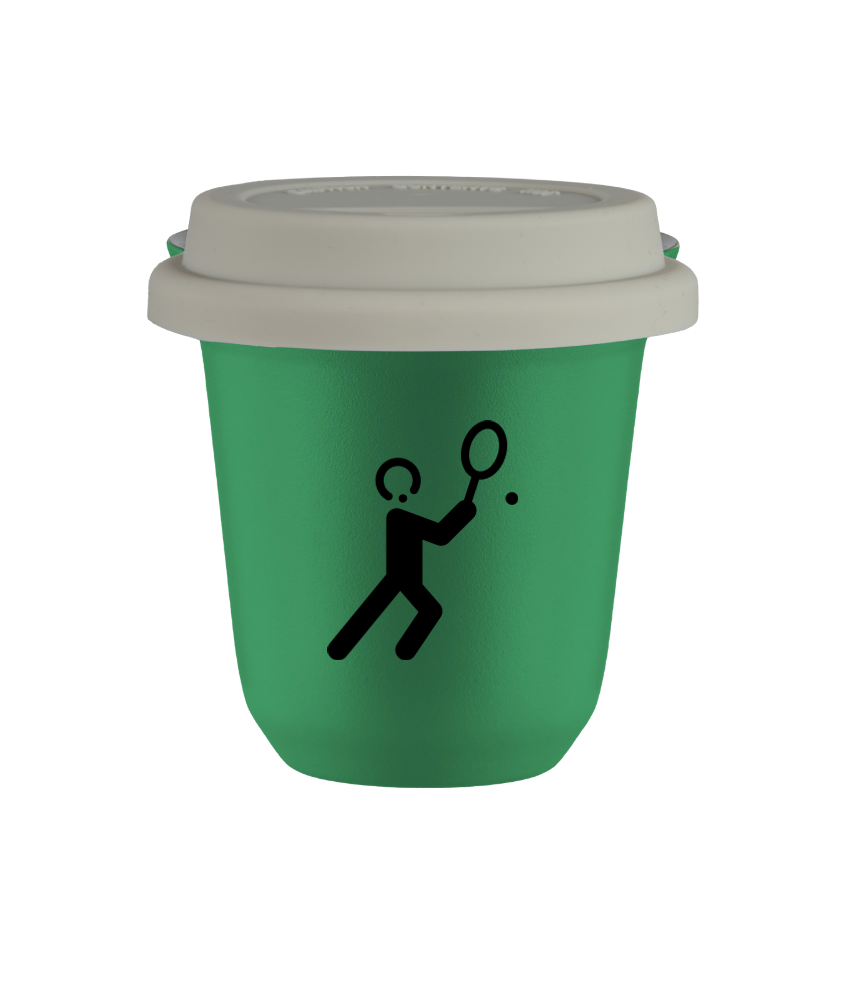 Tasse 150 ml VERT "Tennis 1", avec couvercle blanc