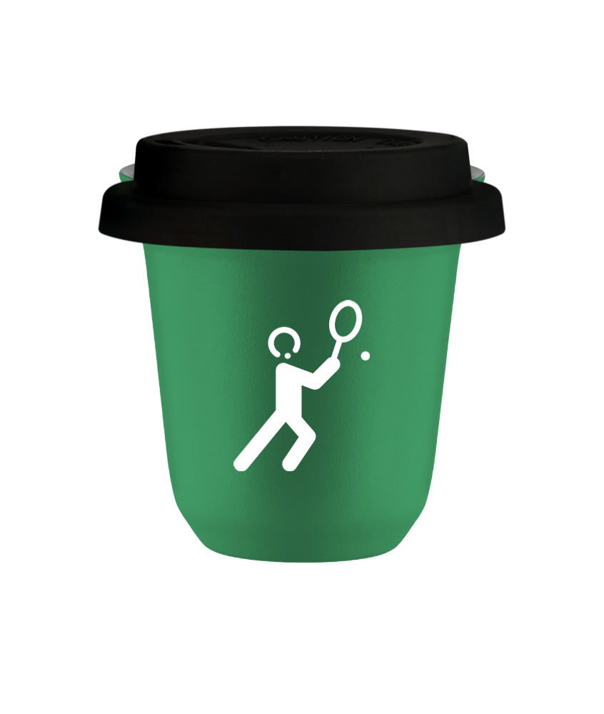 Tasse 150 ml VERT "Tennis 1 (blanc)", avec couvercle noir Tasse 150 ml VERT "Tennis 1 (blanc)", avec couvercle noir