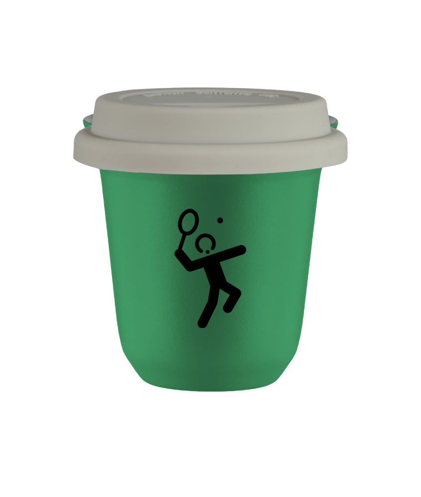 Tasse 150 ml VERT "Tennis 2 (noir)", avec couvercle blanc Tasse 150 ml VERT "Tennis 2 (noir)", avec couvercle blanc
