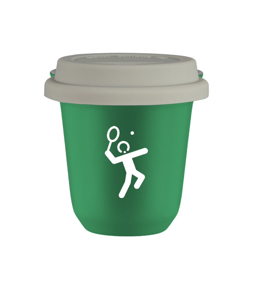 Tasse 150 ml VERT "Tennis 2 (blanc)", avec couvercle blanc