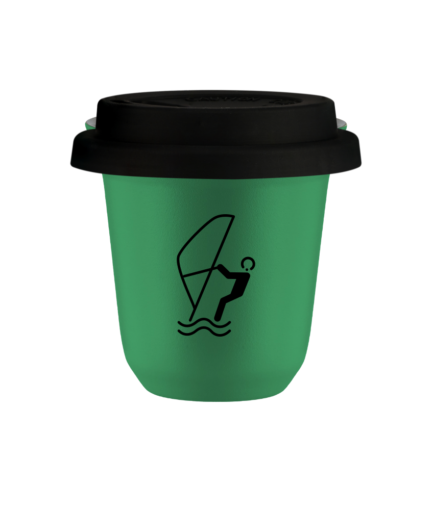 Tasse 150 ml VERT "Sports nautiques", avec couvercle noir